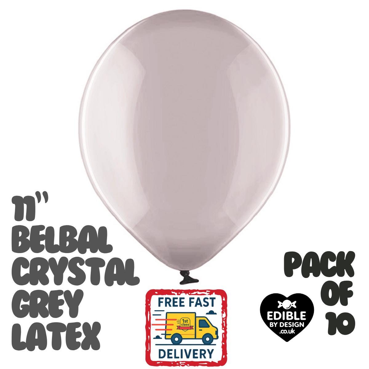 10 Pack Crystal Grey Latex Balloons – 11" Helium Air Party Supplies Belbal
