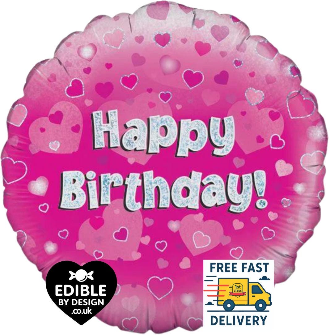 Pink Foil Happy Birthday Balloon - Oaktree UK - 18" round Balloon for Helium or Air