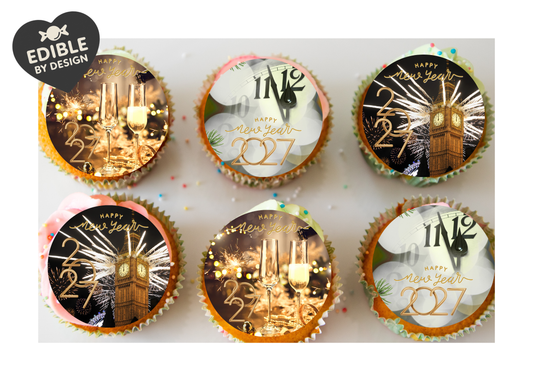 New Year 2027 Cake Toppers: Edible Icing or Wafer, Stickers and Balloon