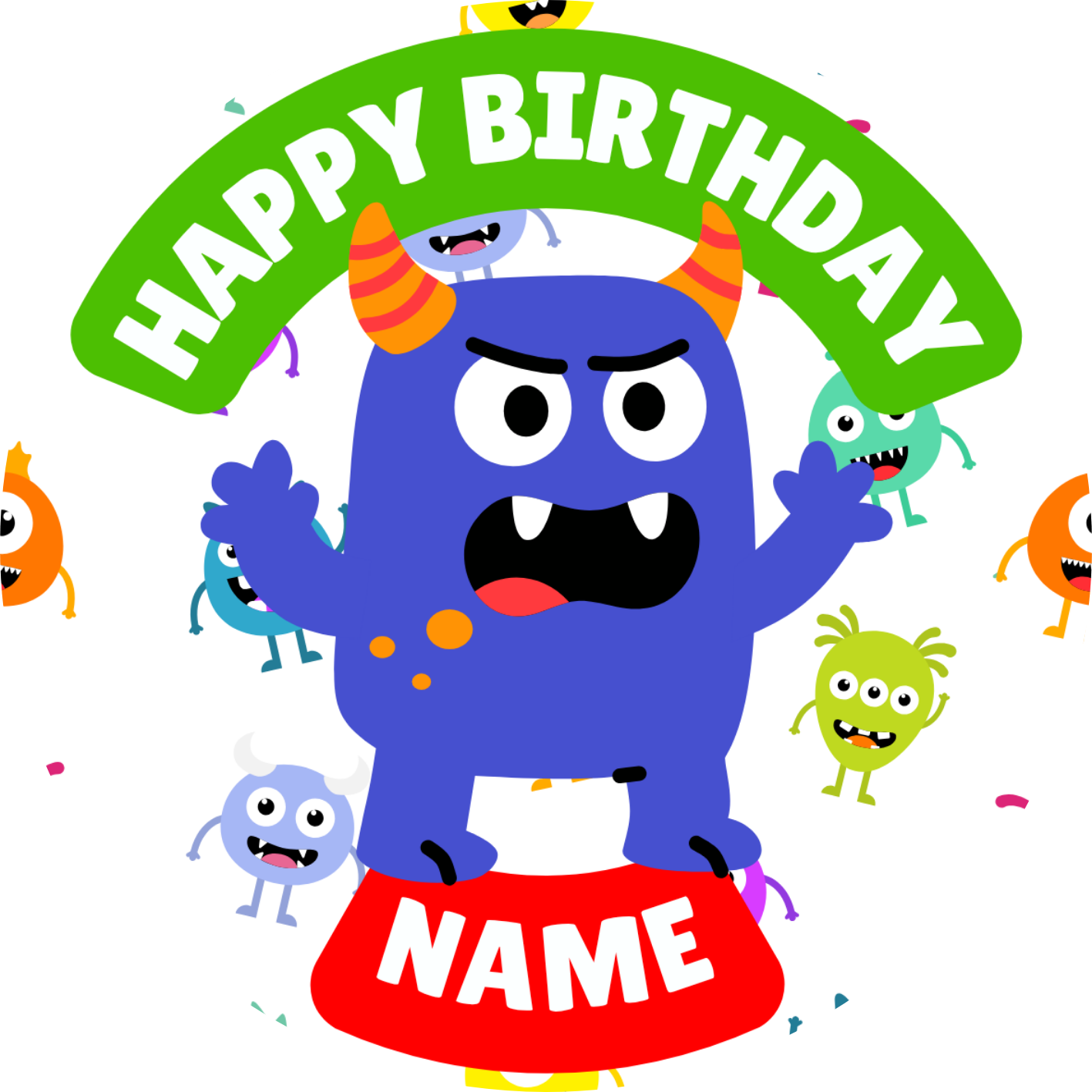 Monster Theme Birthday Cake Toppers Edible Circles Personalised Name and Age Matching Stickers Balloon Invitations Pack
