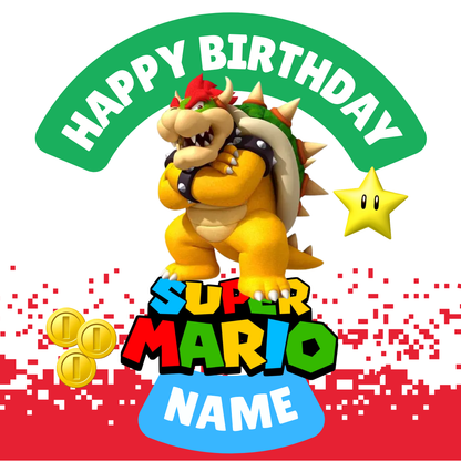 Super Mario Theme Birthday Cake Toppers Edible Circles Personalised Name and Age Matching Stickers Balloon Invitations Pack