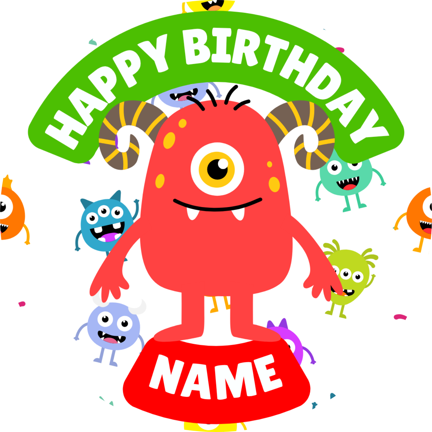 Monster Theme Birthday Cake Toppers Edible Circles Personalised Name and Age Matching Stickers Balloon Invitations Pack