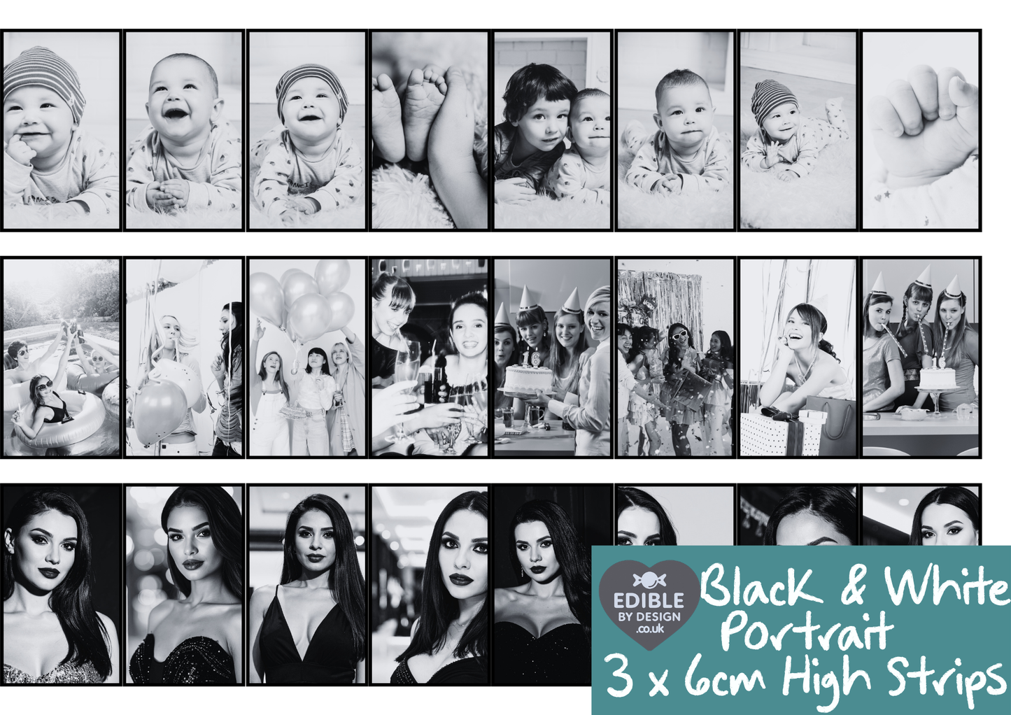 Multi Photo Border Edging for Cake: Edible Decoration on Icing Colour or Black & White