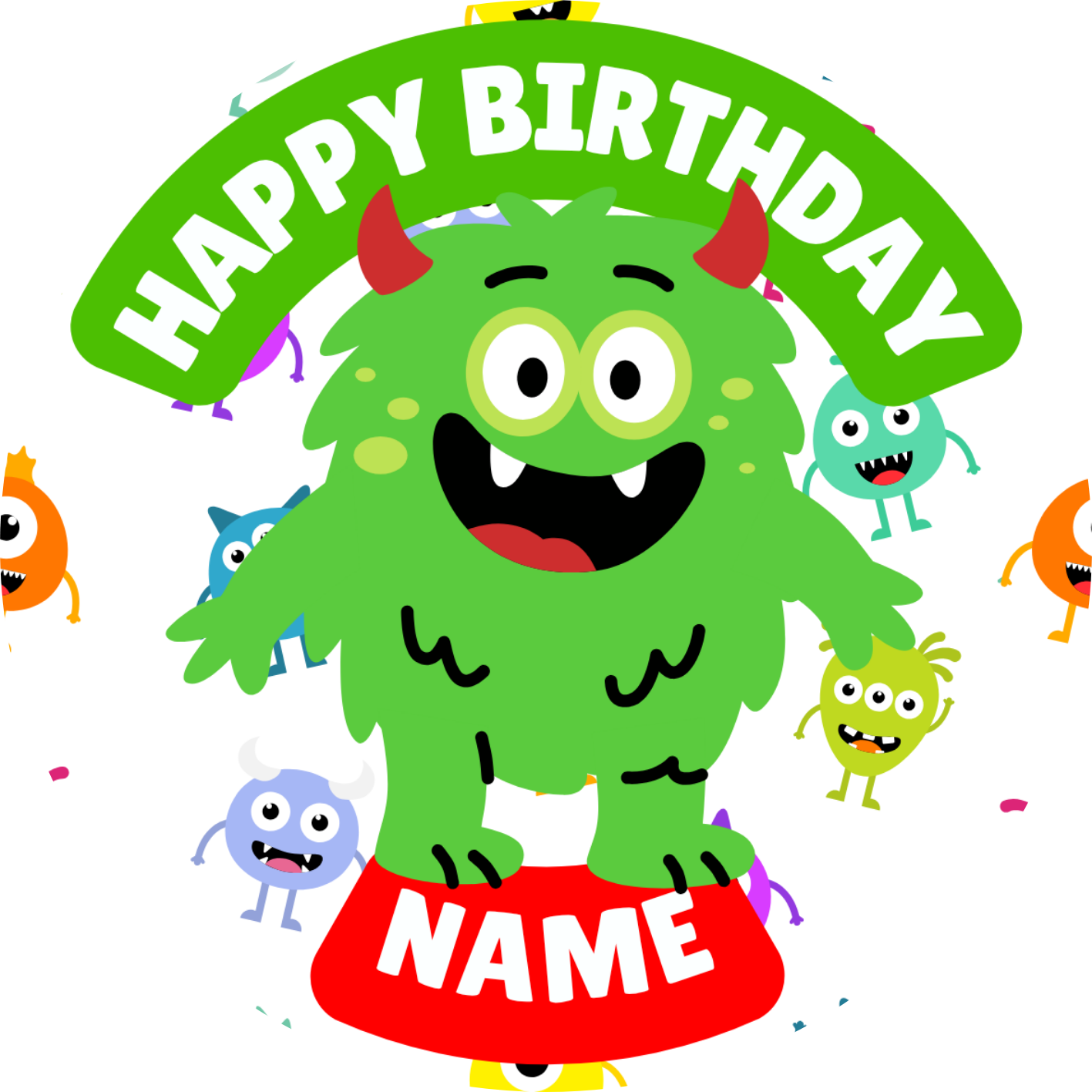 Monster Theme Birthday Cake Toppers Edible Circles Personalised Name and Age Matching Stickers Balloon Invitations Pack