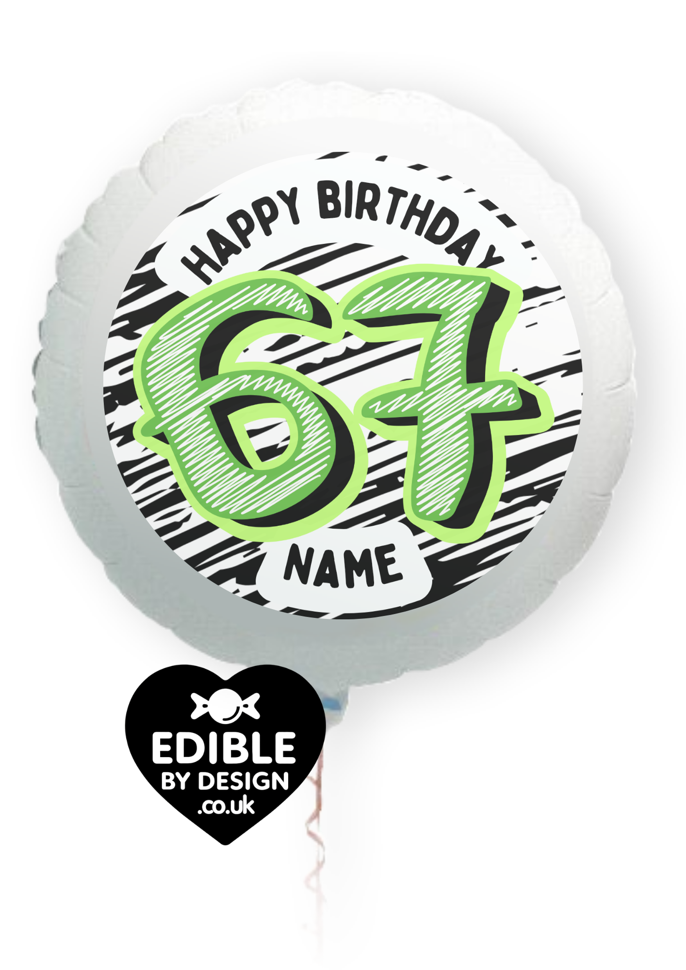 67 Theme Birthday Cake Toppers Edible Circles Personalised Name and Age Matching Stickers Balloon Invitations Pack