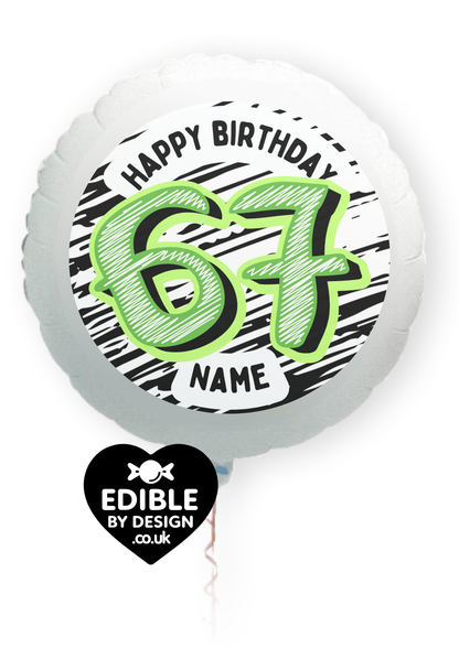67 Theme Birthday Cake Toppers Edible Circles Personalised Name and Age Matching Stickers Balloon Invitations Pack