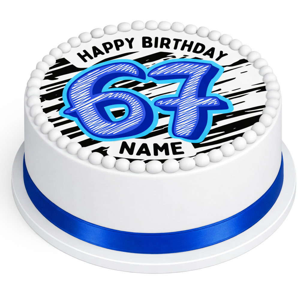 67 Theme Birthday Cake Toppers Edible Circles Personalised Name and Age Matching Stickers Balloon Invitations Pack