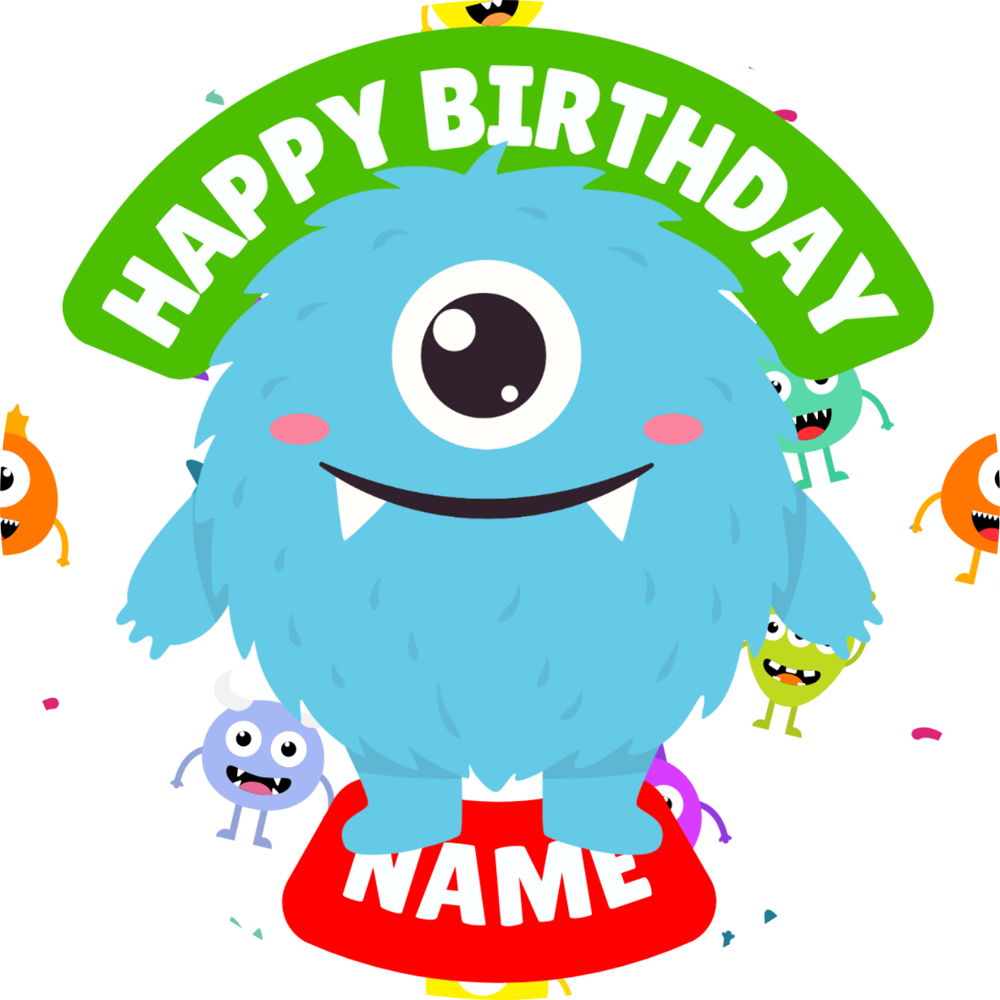 Monster Theme Birthday Cake Toppers Edible Circles Personalised Name and Age Matching Stickers Balloon Invitations Pack