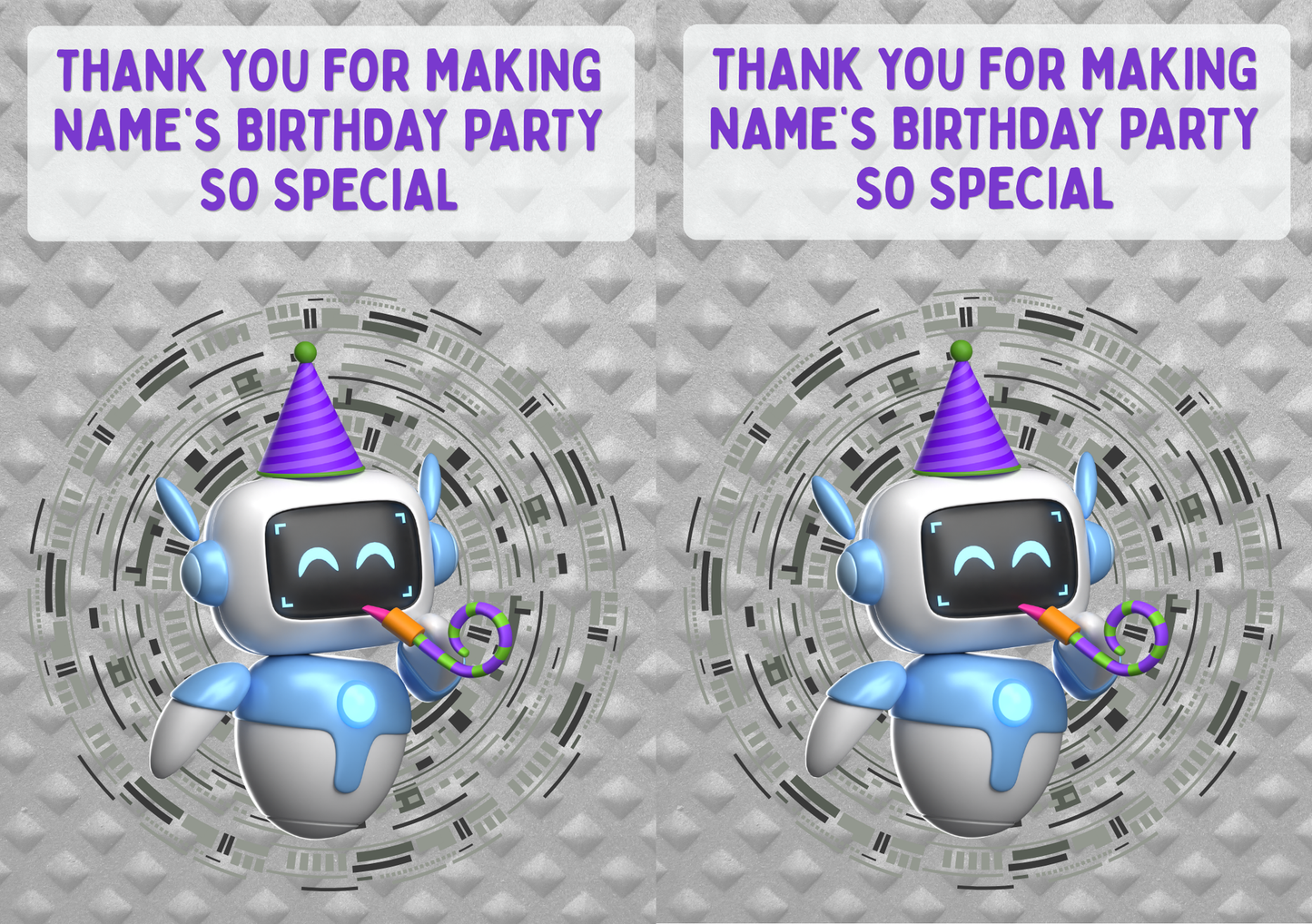 Robot Theme Birthday Cake Toppers Edible Circles Personalised Name and Age Matching Stickers Balloon Invitations Pack