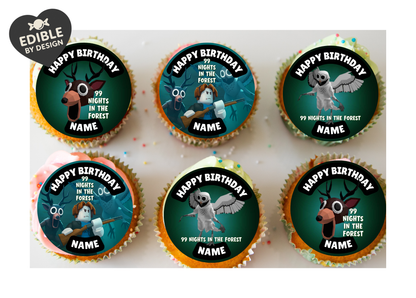 99 Nights Theme Birthday Cake Toppers Edible Circles Personalised Name and Age Matching Stickers Balloon Invitations Pack