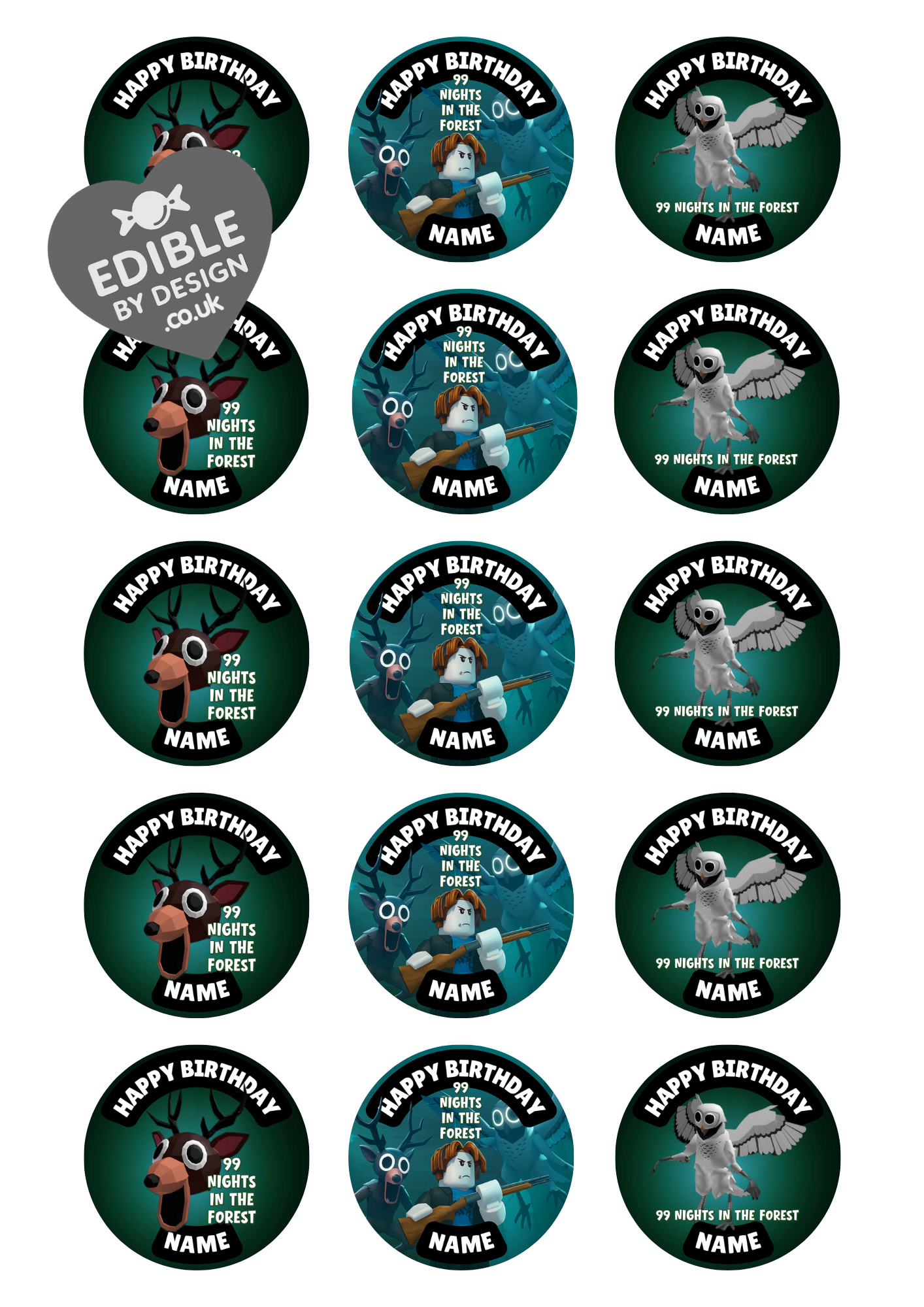 99 Nights Theme Birthday Cake Toppers Edible Circles Personalised Name and Age Matching Stickers Balloon Invitations Pack