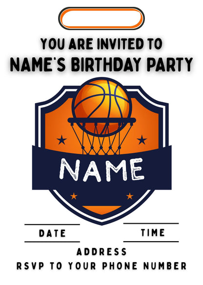 Basketball Personalised Birthday Cake Toppers Matching Stickers Foil Balloon Invitations and Party Pack