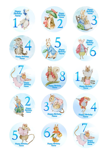 Beatrix Potter Age Birthday Personalised Cake Toppers matching Invitations Stickers Balloon Party Pack