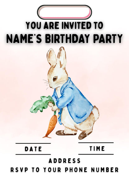 Beatrix Potter Pink Personalised Birthday Cake Toppers Edible Circles matching Invitations Stickers Balloon Party Pack