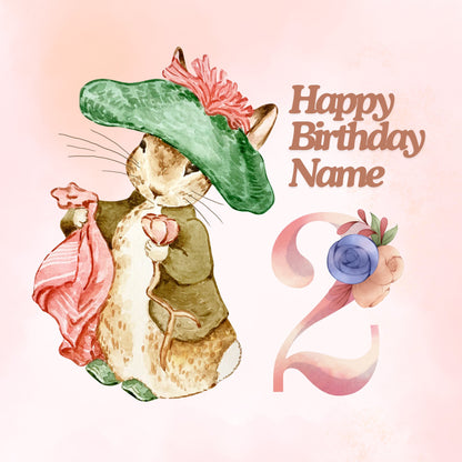 Beatrix Potter Pink Personalised Birthday Cake Toppers Edible Circles matching Invitations Stickers Balloon Party Pack