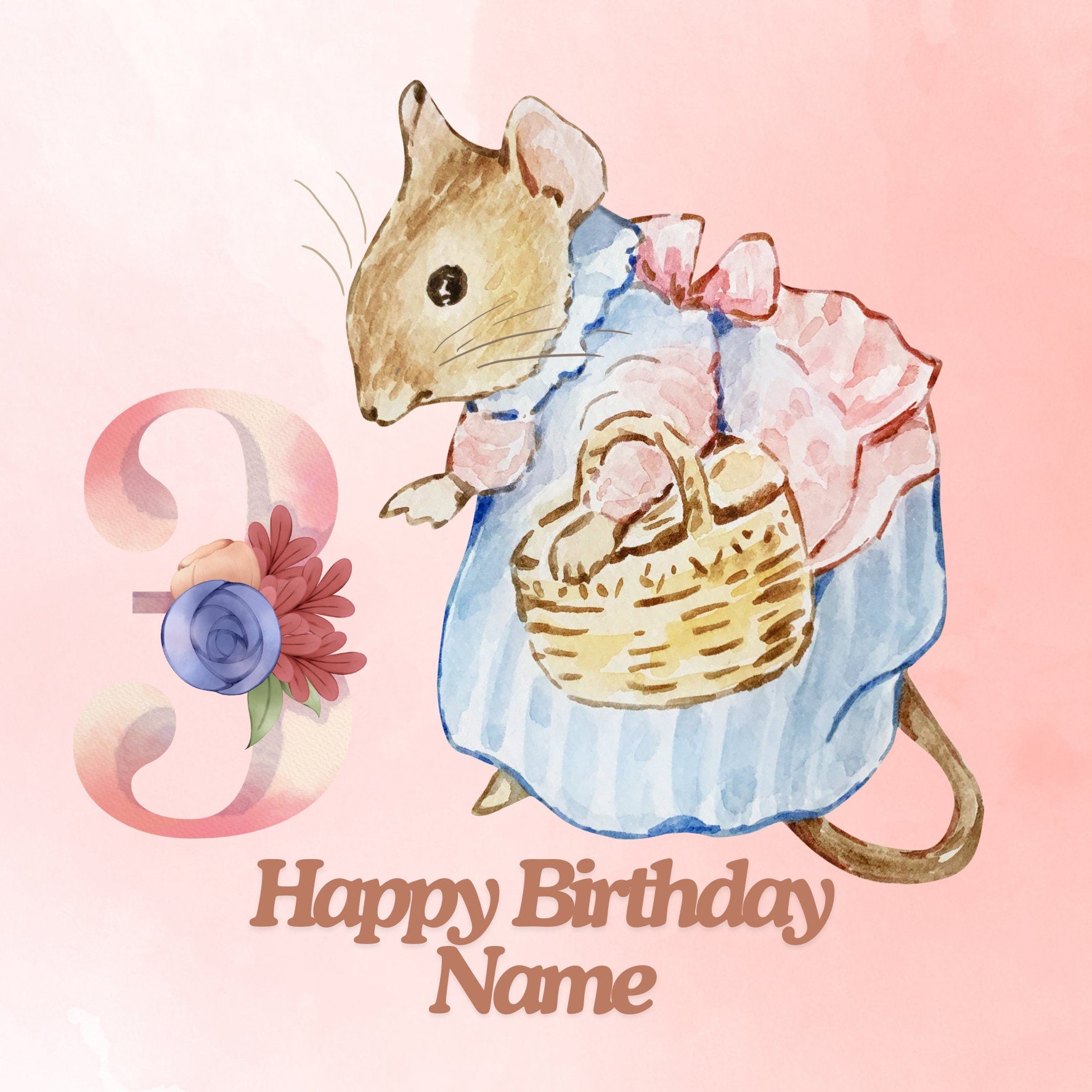 Beatrix Potter Pink Personalised Birthday Cake Toppers Edible Circles matching Invitations Stickers Balloon Party Pack