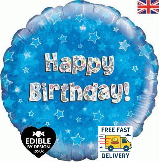 Blue Foil Happy Birthday Balloon - Oaktree UK - 18" round Balloon for Helium or Air