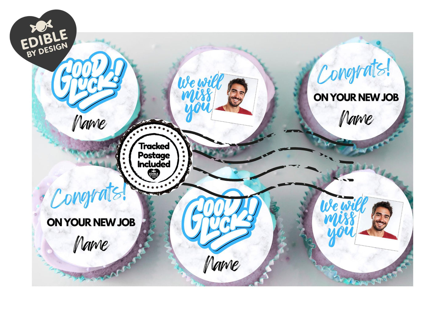 Blue Leaving Job New Job Cake Toppers Personalised name and photo matching balloon available