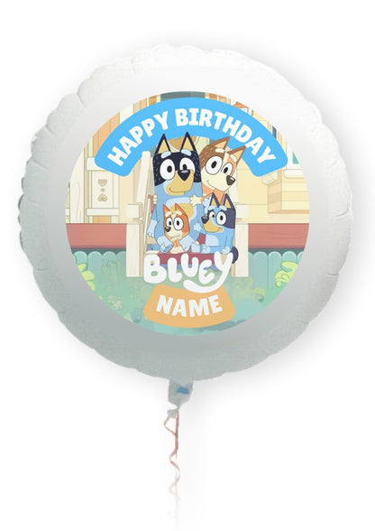 Bluey Theme Birthday Cake Toppers Edible Circles Personalised Name and Age Matching Stickers Balloon Invitations Pack