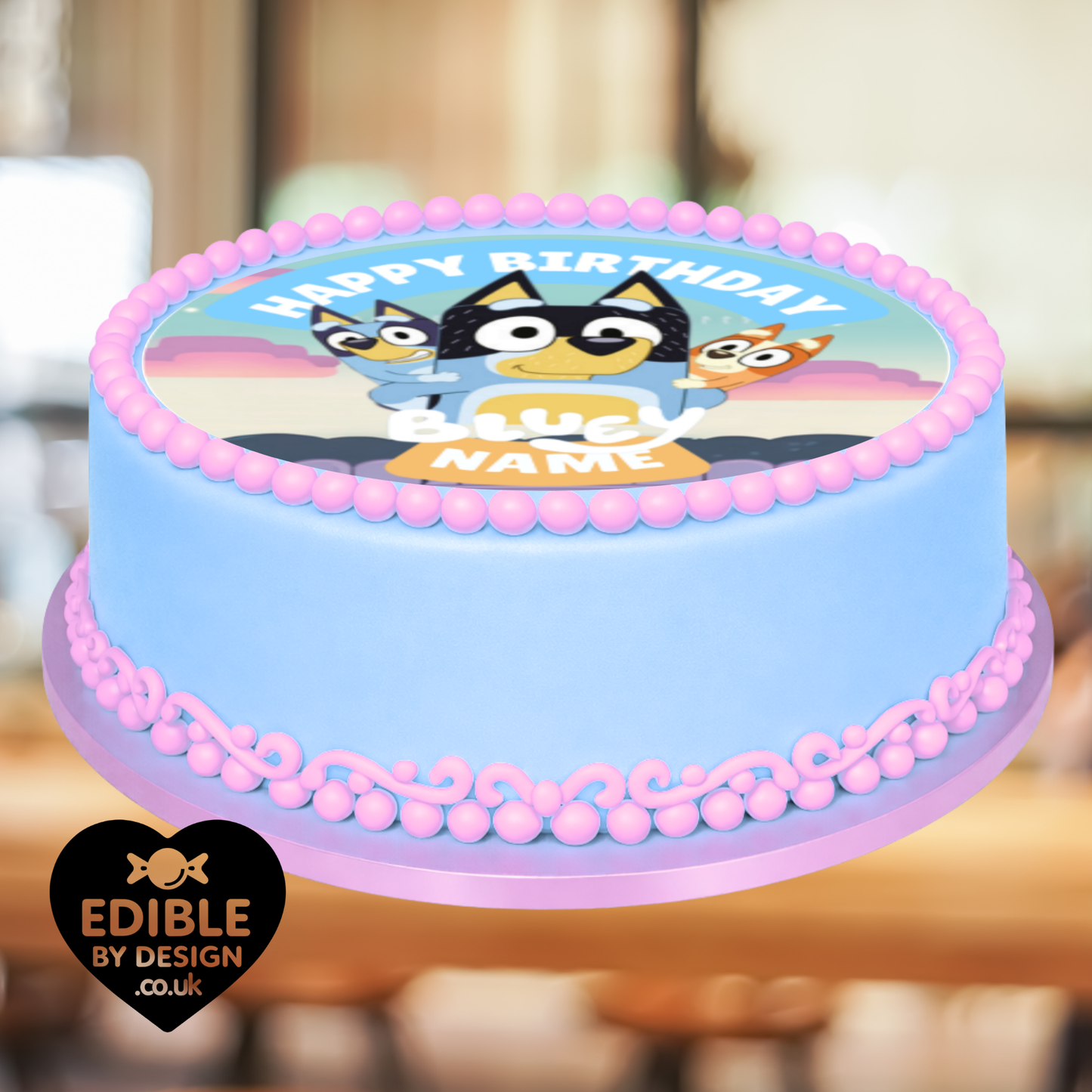 Bluey Theme Birthday Cake Toppers Edible Circles Personalised Name and Age Matching Stickers Balloon Invitations Pack