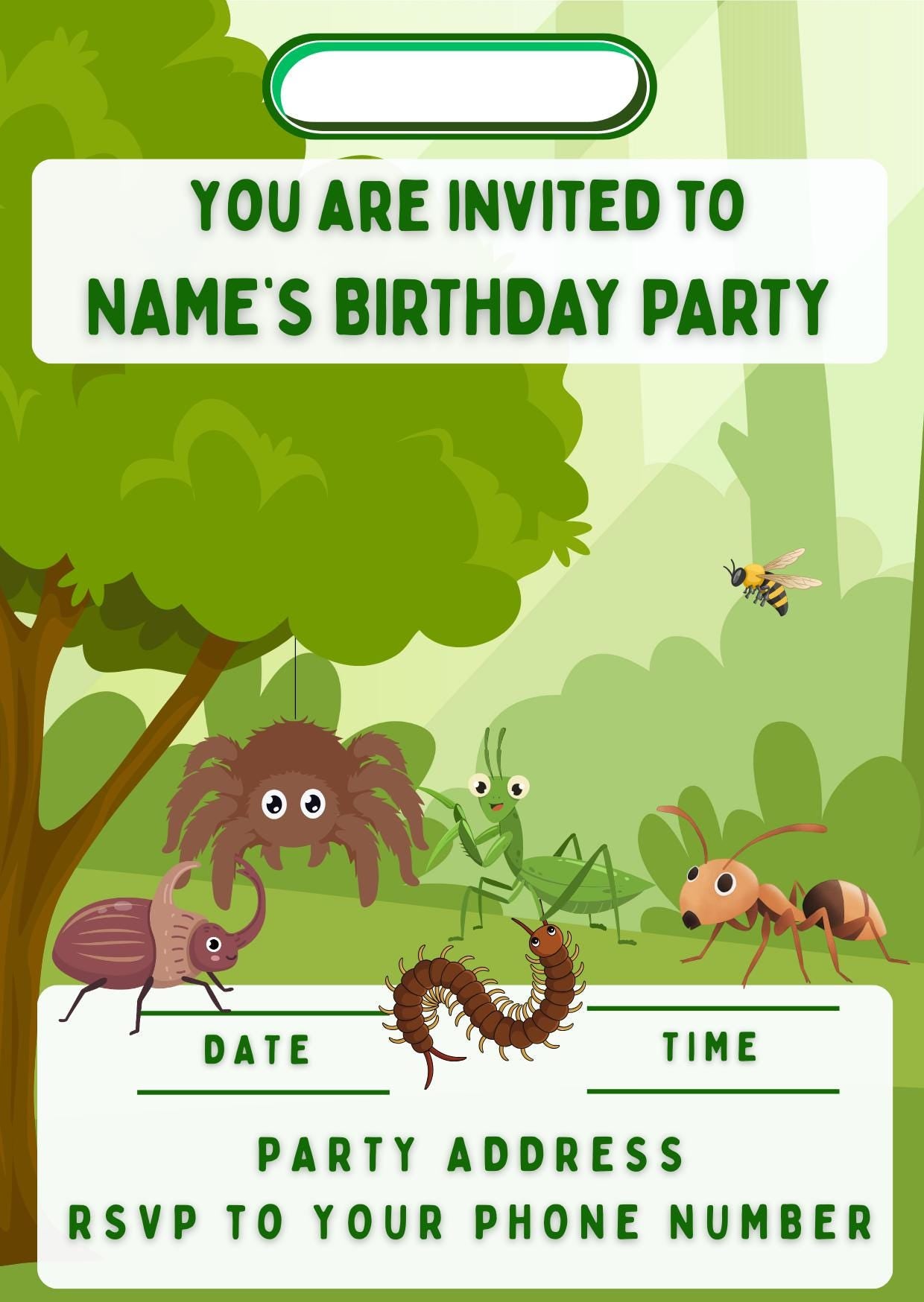 Bug Insect Theme Birthday Cake Toppers Edible matching Invitations Stickers Balloon Party Pack