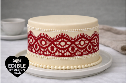 Lace Ribbon Border Edging for Cake: Edible Decoration on Icing Black Cream Red