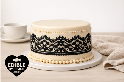 Lace Ribbon Border Edging for Cake: Edible Decoration on Icing Black Cream Red