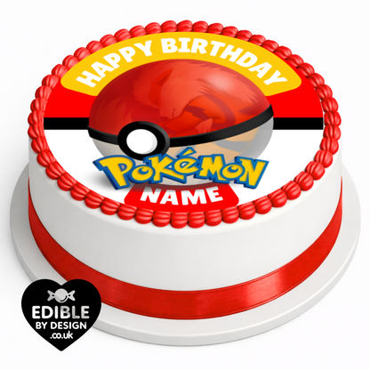 Pokémon Theme Birthday Cake Toppers Edible Circles Personalised Name and Age Matching Stickers Balloon Invitations Pack