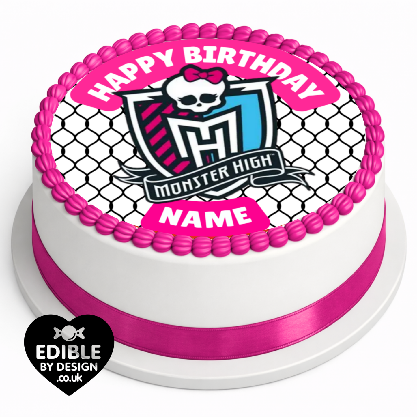 Monster High Theme Birthday Cake Toppers Edible Circles Personalised Name and Age Matching Stickers Balloon Invitations Pack