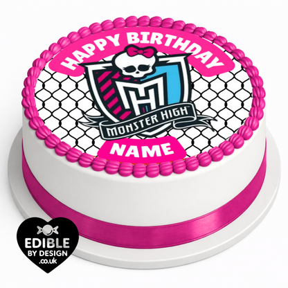 Monster High Theme Birthday Cake Toppers Edible Circles Personalised Name and Age Matching Stickers Balloon Invitations Pack