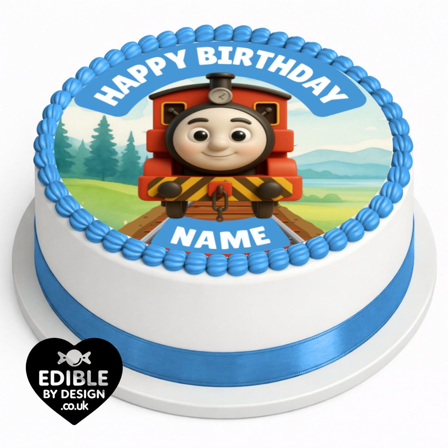 Thomas Train Theme Birthday Cake Toppers Edible Circles Personalised Name and Age Matching Stickers Balloon Invitations Pack