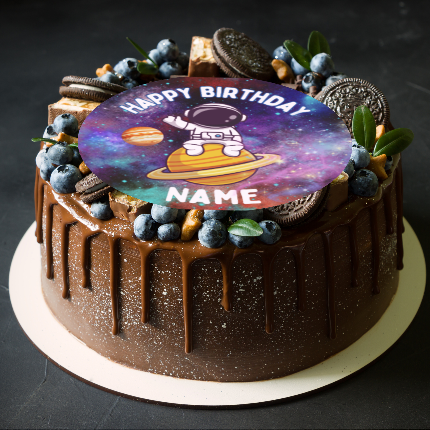 Space Astronaut Theme Birthday Cake Toppers Edible Circles Personalised Name and Age Matching Stickers Balloon Invitations Pack (Copy)