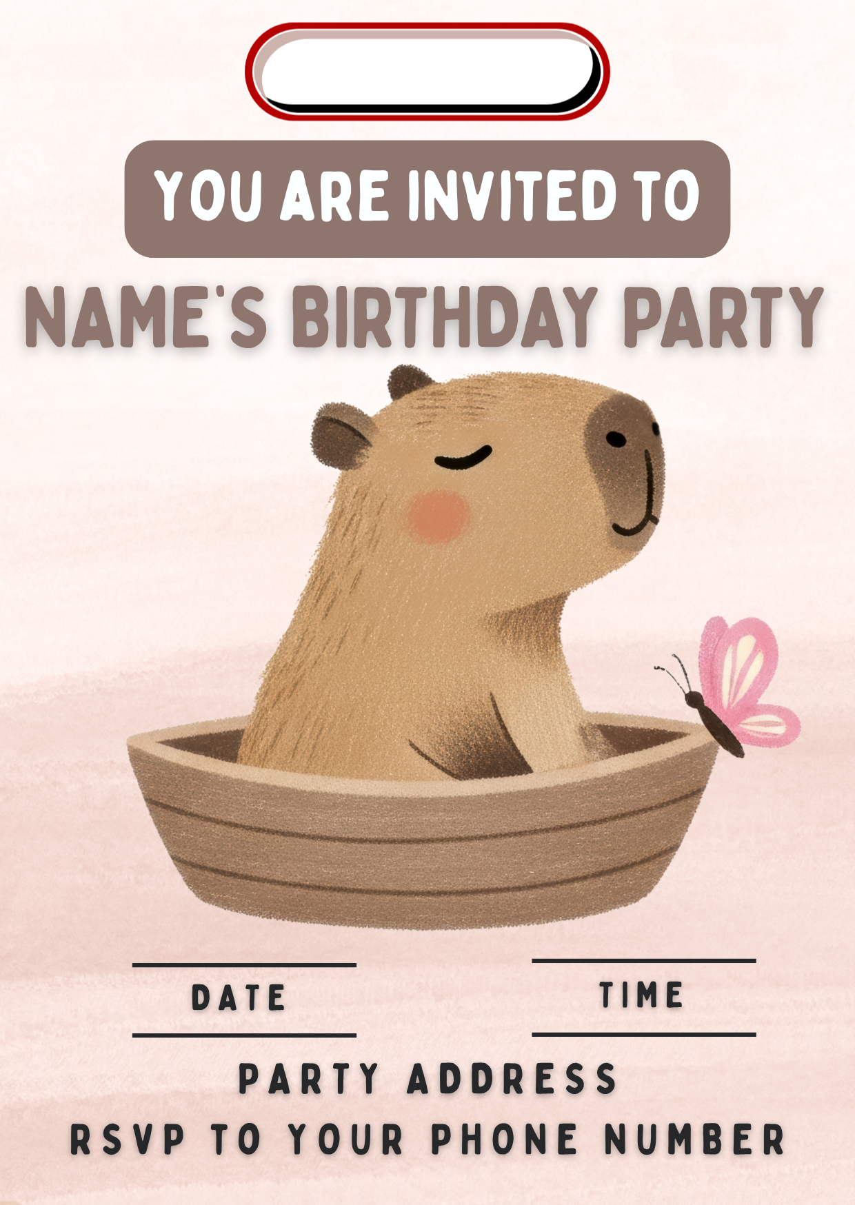 Capybara Theme Birthday Cake Toppers Edible Circles Personalised Name and Age Matching Stickers Balloon Invitations Pack