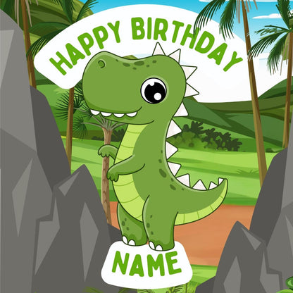 Cartoon Dinosaur Personalised Name Age Birthday Cake Toppers matching Invitations Stickers Balloon Party Pack