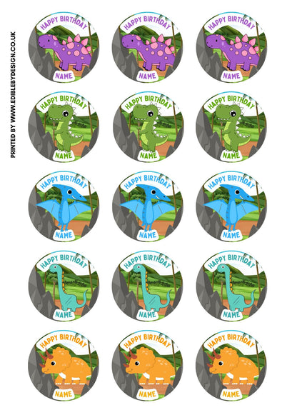 Cartoon Dinosaur Personalised Name Age Birthday Cake Toppers matching Invitations Stickers Balloon Party Pack