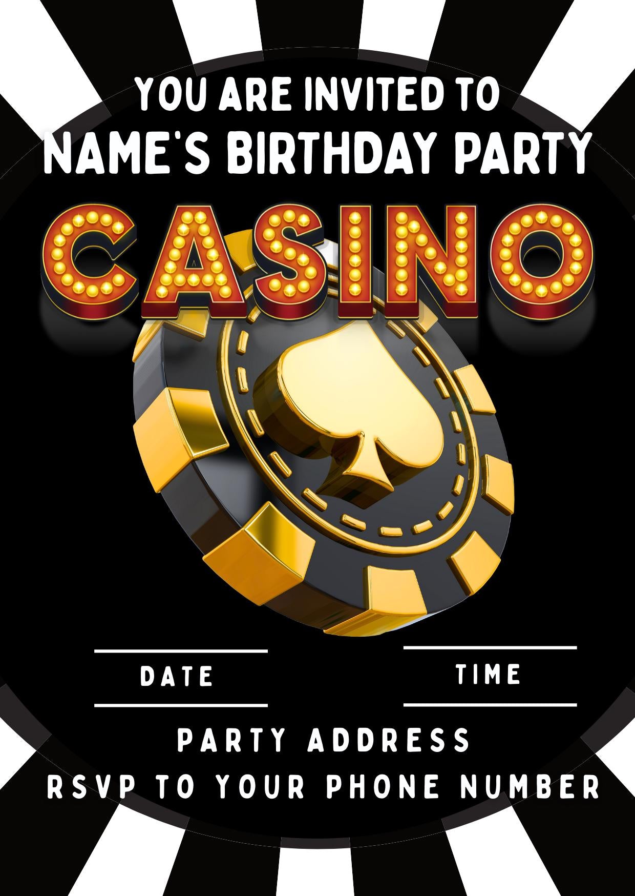 Casino Theme Birthday Cake Toppers on Icing or Wafer matching Invitations Stickers Balloon Party Pack