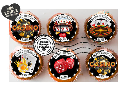 Casino Theme Birthday Cake Toppers on Icing or Wafer matching Invitations Stickers Balloon Party Pack