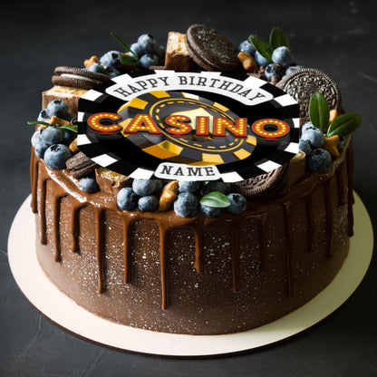 Casino Theme Birthday Cake Toppers on Icing or Wafer matching Invitations Stickers Balloon Party Pack