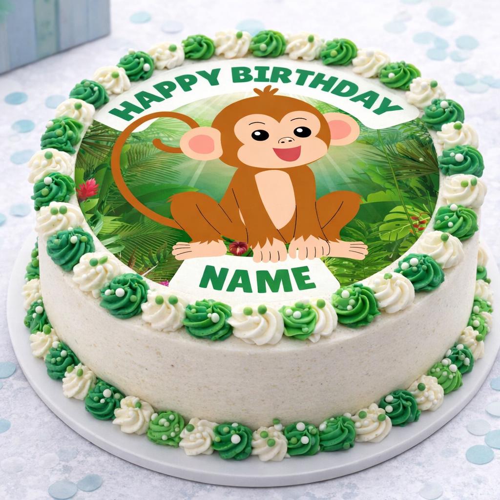 Cheeky Monkey Theme Personalised Birthday Cake Toppers Icing or Wafer