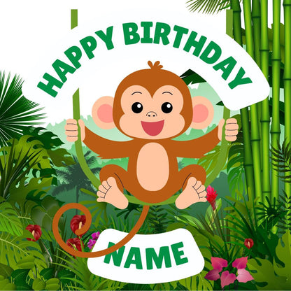Cheeky Monkey Theme Personalised Birthday Cake Toppers Icing or Wafer