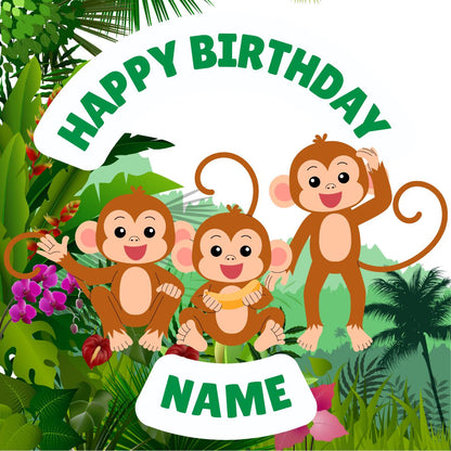 Cheeky Monkey Theme Personalised Birthday Cake Toppers Icing or Wafer