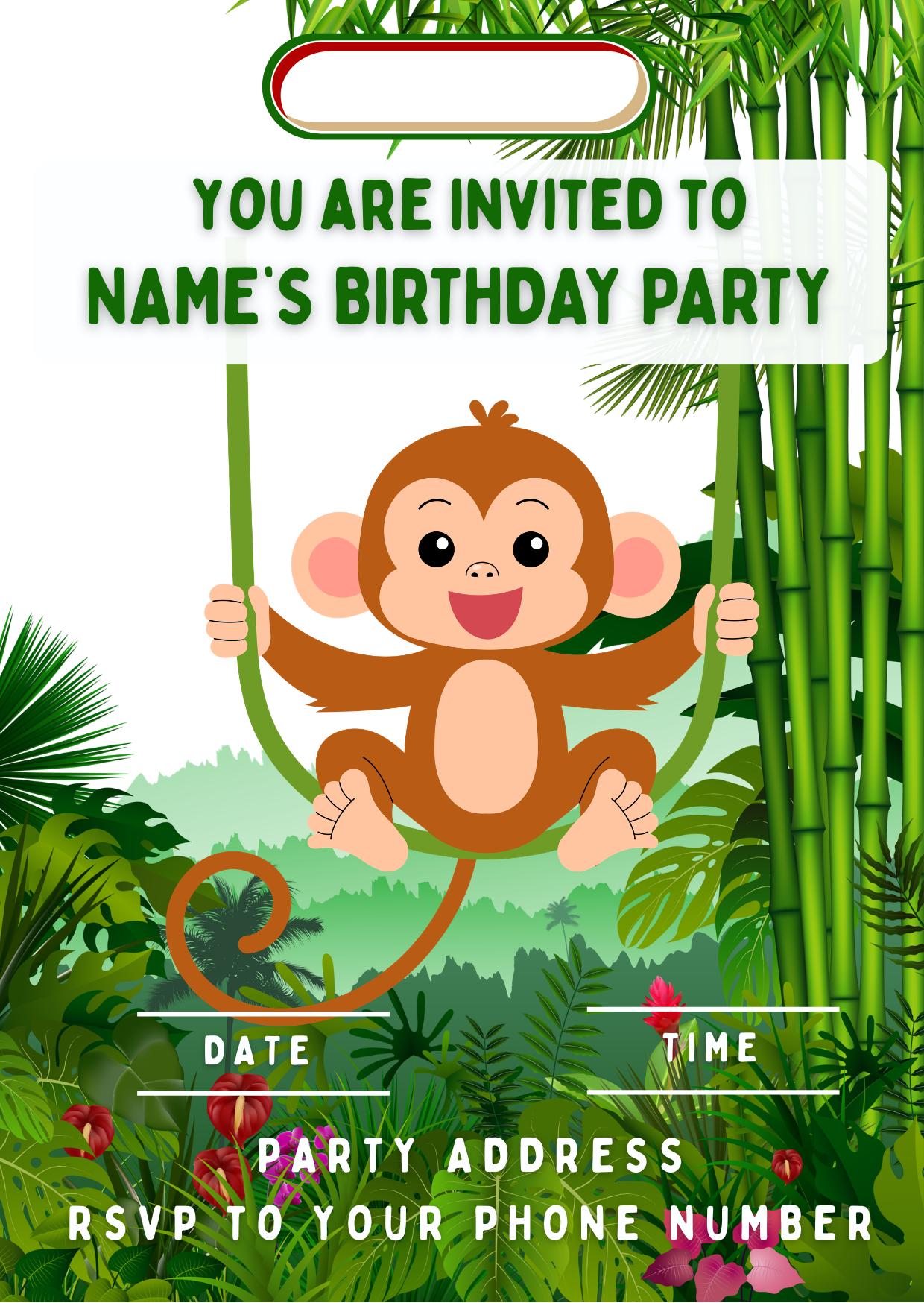 Cheeky Monkey Theme Personalised Birthday Cake Toppers Icing or Wafer