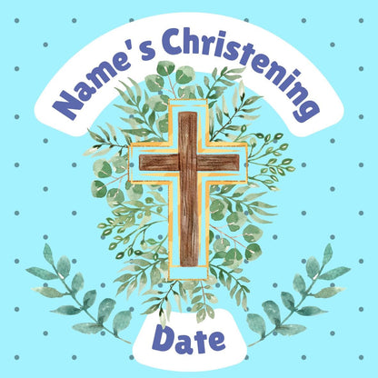 Christening Cake Toppers Baby Boy Blue Personalised with Name and date matching Invitations Stickers Balloon & Party Pack