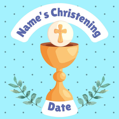 Christening Cake Toppers Baby Boy Blue Personalised with Name and date matching Invitations Stickers Balloon & Party Pack