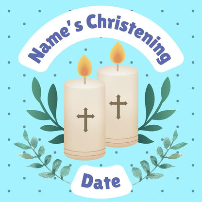 Christening Cake Toppers Baby Boy Blue Personalised with Name and date matching Invitations Stickers Balloon & Party Pack