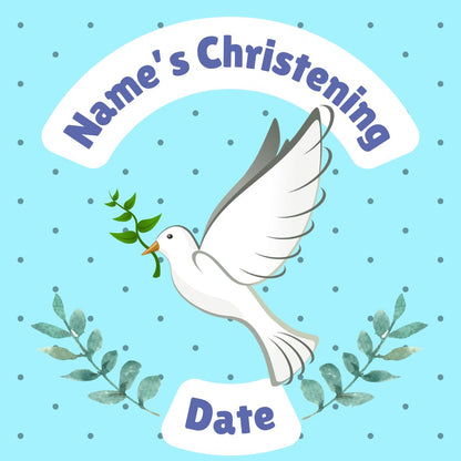 Christening Cake Toppers Baby Boy Blue Personalised with Name and date matching Invitations Stickers Balloon & Party Pack