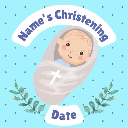 Christening Cake Toppers Baby Boy Blue Personalised with Name and date matching Invitations Stickers Balloon & Party Pack