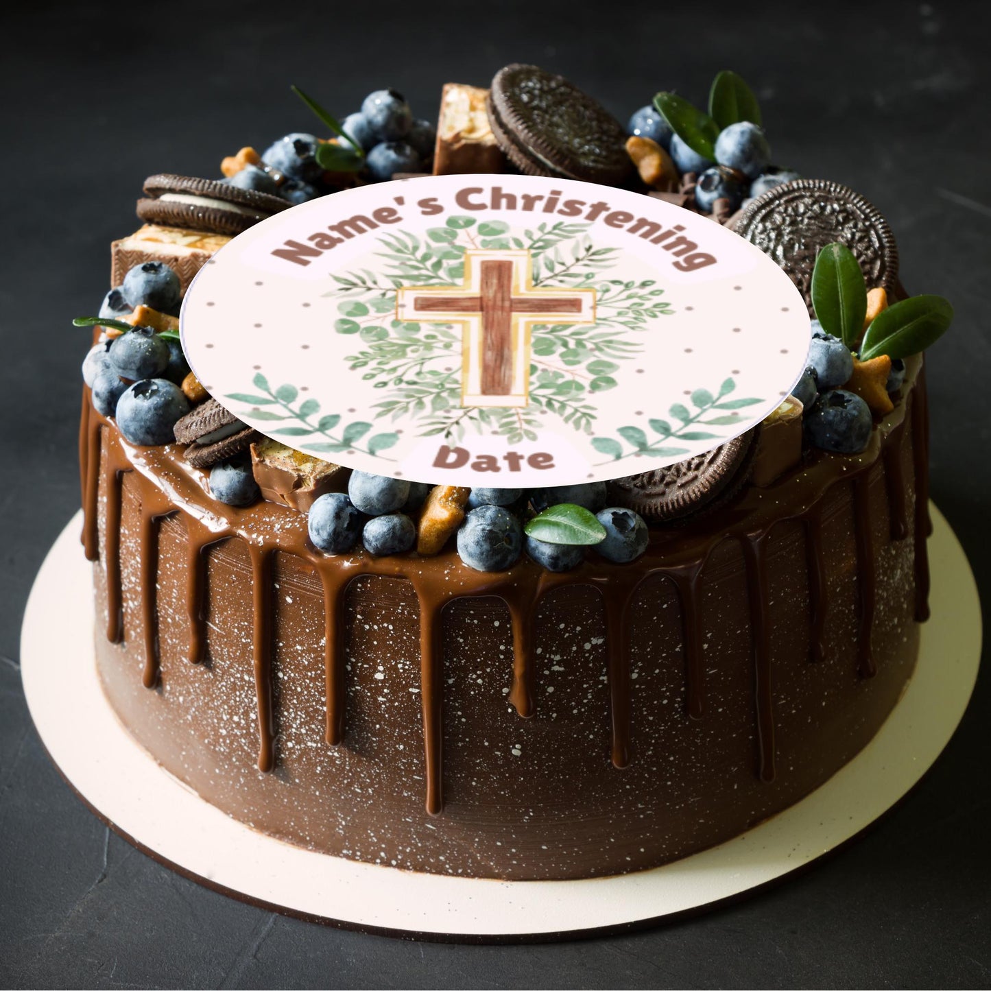 Christening Cake Toppers Personalised Name Neutral Colours matching Invitations Stickers Balloon Party Pack