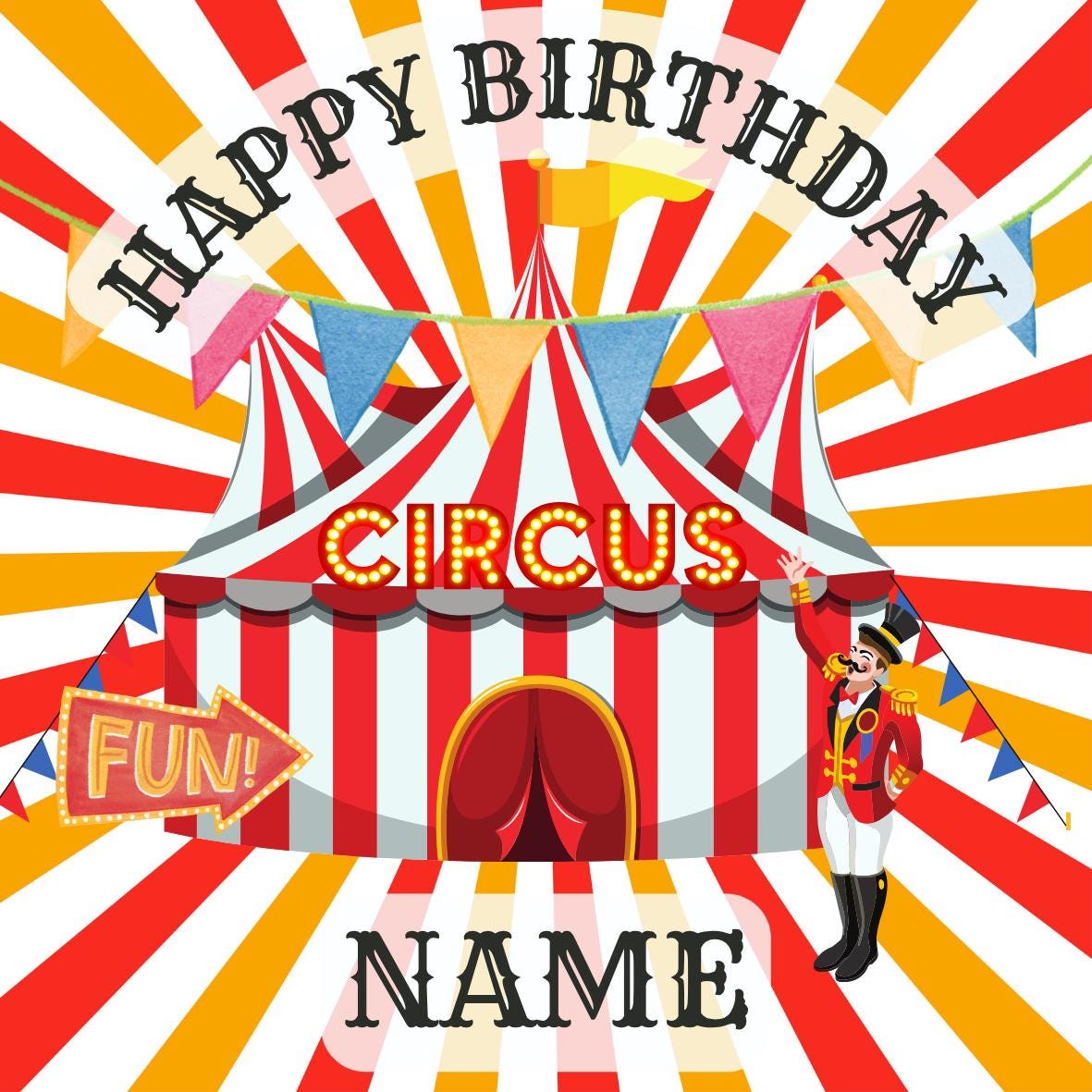 Circus Big Top Clown Acrobat Personalised Birthday Cake Toppers matching Invitations Stickers Balloon Party Pack