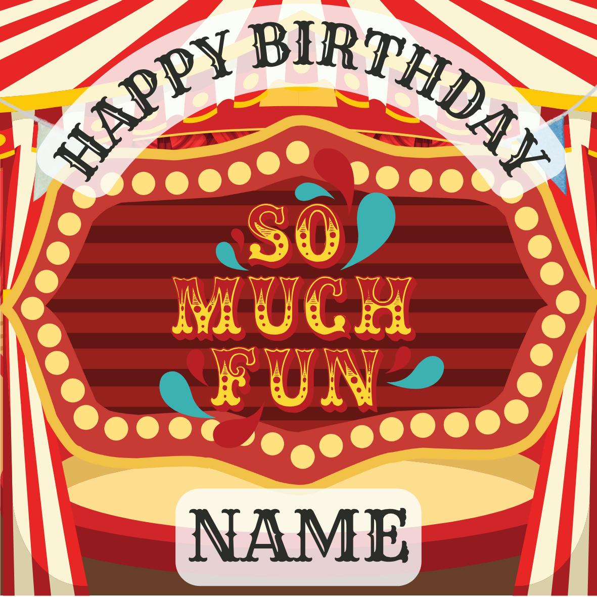 Circus Big Top Clown Acrobat Personalised Birthday Cake Toppers matching Invitations Stickers Balloon Party Pack